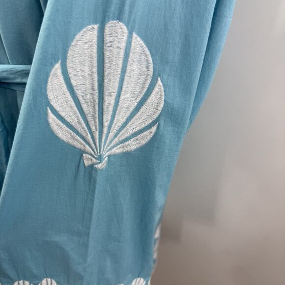 Show Me Your Mumu Malia Mini Dress Blue Capri Shells Small Embroidery Beach Boho - Picture 8 of 14